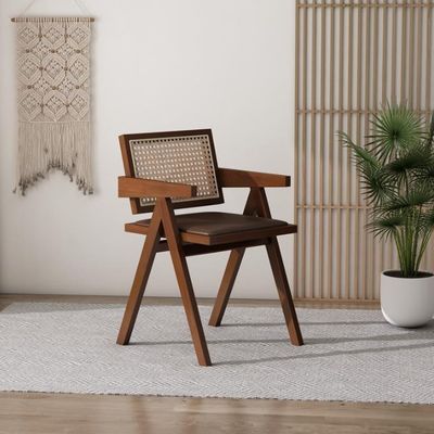Silla de espuma de PU/tejido de madera maciza de ratan apoyabrazos Silla de comedor con asiento de caña tapizado y NO diseño plegado