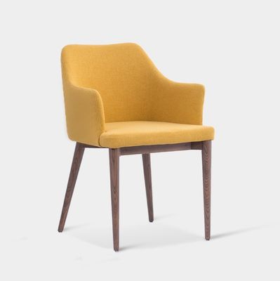 Silla de comedor de hotel restaurante con marco de madera de ceniza sólida y asiento de espuma de tela metálica tapizada