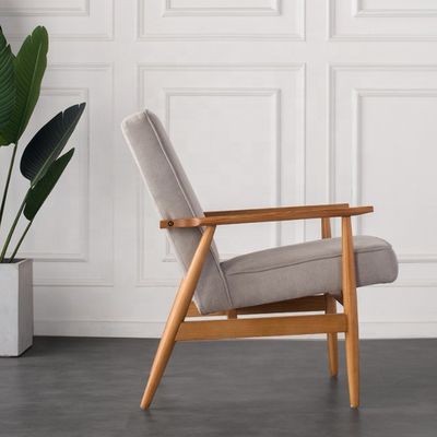 Silla de sala de estar Comedor europeo de diseño simple Sillones de salón clásicos de madera con reposabrazos de tejido vintage y asiento de cojín