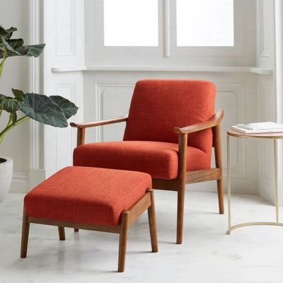 Silla de sala de estar específica del hotel en diseño moderno con reposabrazos de cuero y tela de terciopelo