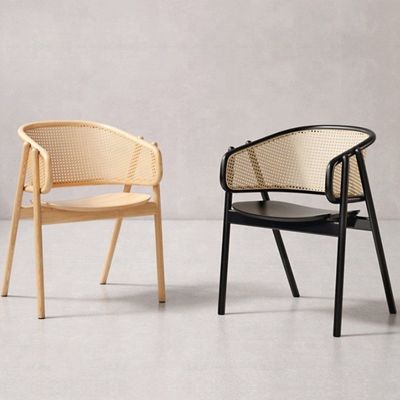 Escuelas Nordic Wood Cane Wicker Rattan Back Silla de comedor Sala de estar Silla de comedor de caña de relajación de rattan negro