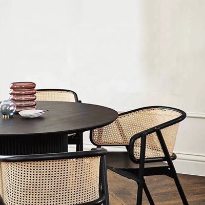 Escuelas Nordic Wood Cane Wicker Rattan Back Silla de comedor Sala de estar Silla de comedor de caña de relajación de rattan negro