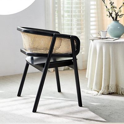 Escuelas Nordic Wood Cane Wicker Rattan Back Silla de comedor Sala de estar Silla de comedor de caña de relajación de rattan negro