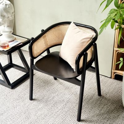 Escuelas Nordic Wood Cane Wicker Rattan Back Silla de comedor Sala de estar Silla de comedor de caña de relajación de rattan negro