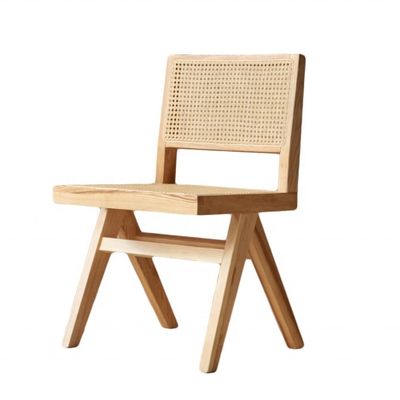 Diseño moderno silla de comedor sin brazos de rattan ajustable de altura con asiento y respaldo de madera maciza
