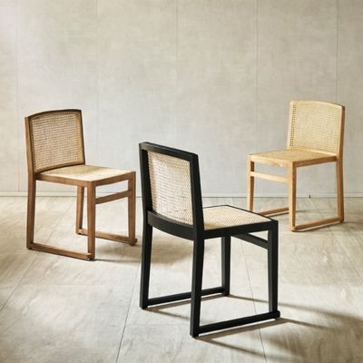 Ahorro de espacio Apilado sillas de comedor de madera de ratán estilo nórdico moderno para comidas cómodas