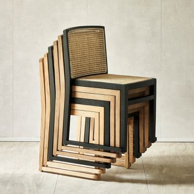 Ahorro de espacio Apilado sillas de comedor de madera de ratán estilo nórdico moderno para comidas cómodas