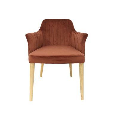 Muebles de restaurante silla de comedor de terciopelo con patas de madera sólida y sin diseño plegado