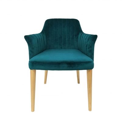 Muebles de restaurante silla de comedor de terciopelo con patas de madera sólida y sin diseño plegado