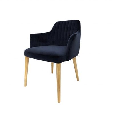 Muebles de restaurante silla de comedor de terciopelo con patas de madera sólida y sin diseño plegado