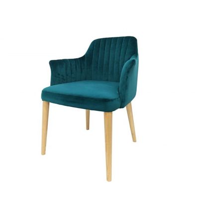 Muebles de restaurante silla de comedor de terciopelo con patas de madera sólida y sin diseño plegado