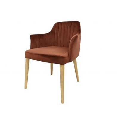 Muebles de restaurante silla de comedor de terciopelo con patas de madera sólida y sin diseño plegado
