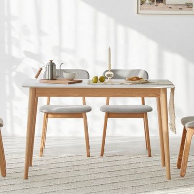 Exquisita mesa de comedor rectangular y combinación de sillas para el salón Muebles generales para el hogar
