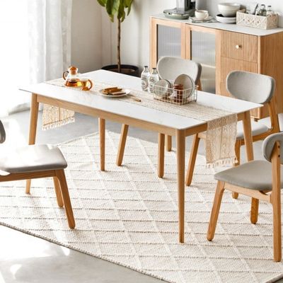Exquisita mesa de comedor rectangular y combinación de sillas para el salón Muebles generales para el hogar