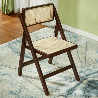 Silla de comedor plegable de madera maciza y ratán para muebles modernos de aspecto natural