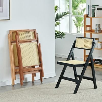 Silla de comedor plegable de madera maciza y ratán para muebles modernos de aspecto natural