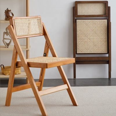 Silla de comedor plegable de madera maciza y ratán para muebles modernos de aspecto natural