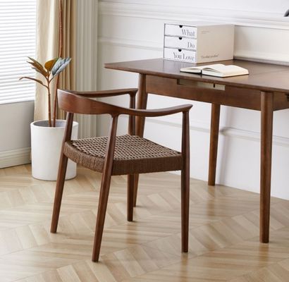 Silla de cordón tejido Silla nórdica para sala de estar Sala de reuniones W59*D47*H73CM acabado lacado madera moderna