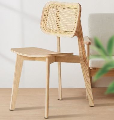 Silla de restaurante W46*D46*H86CM Silla de comedor de madera sólida de rotín vintage para muebles para el hogar