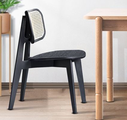 Silla de restaurante W46*D46*H86CM Silla de comedor de madera sólida de rotín vintage para muebles para el hogar