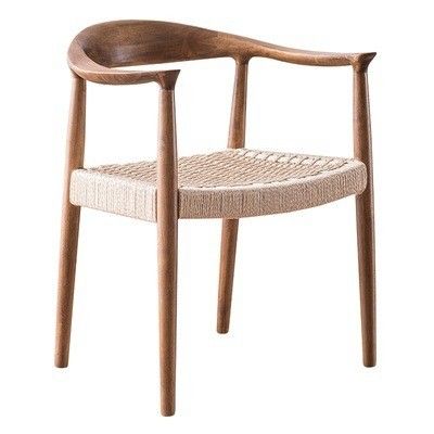 Silla de sala de estar moderna de cuerda tejida de madera sólida Silla de comedor con reposabrazos