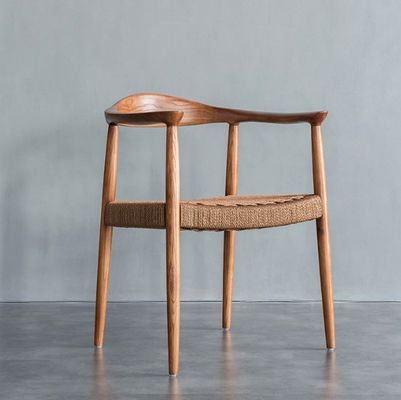 Silla de sala de estar moderna de cuerda tejida de madera sólida Silla de comedor con reposabrazos