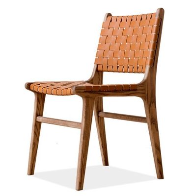 Silla de comedor de ocio moderno tejido de cuero de madera sólida para muebles de comedor
