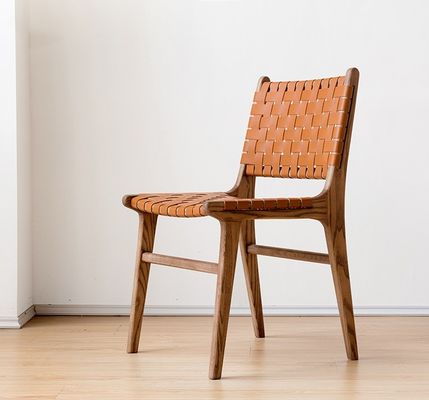 Silla de comedor de ocio moderno tejido de cuero de madera sólida para muebles de comedor