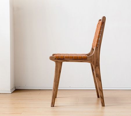 Silla de comedor de ocio moderno tejido de cuero de madera sólida para muebles de comedor