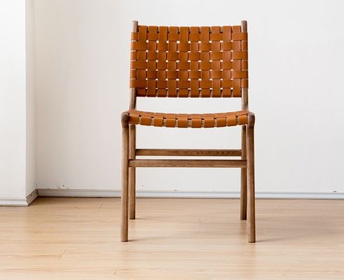 Silla de comedor de ocio moderno tejido de cuero de madera sólida para muebles de comedor