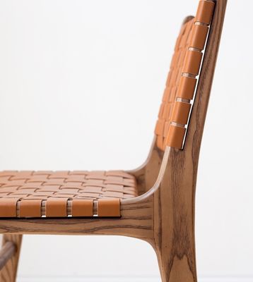 Silla de comedor de ocio moderno tejido de cuero de madera sólida para muebles de comedor