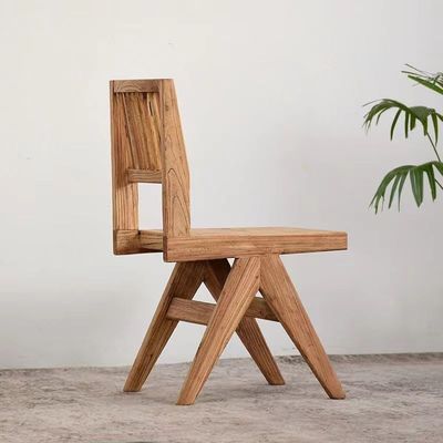 Silla de comedor de madera sólida de olmo de lujo vintage con acabado de nuez para muebles de diseño personalizado