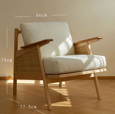 Inicio Muebles Generales Salón nórdico Sofá de madera silla con cojín de plumas natural tejido de ratán silla de madera sólida
