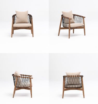 Embalaje de correo Y salón nórdico Sofá de madera silla de ocio cuerda tejida silla de madera sólida con reposabrazos para hotel