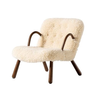 Sillón de brazos Nordic Lounge Sofá de madera Silla de ocio de madera maciza de lana de cordero artificial Silla de sofá con reposabrazos de diseño personalizado