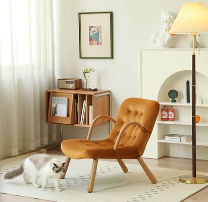 Sillón de brazos Nordic Lounge Sofá de madera Silla de ocio de madera maciza de lana de cordero artificial Silla de sofá con reposabrazos de diseño personalizado
