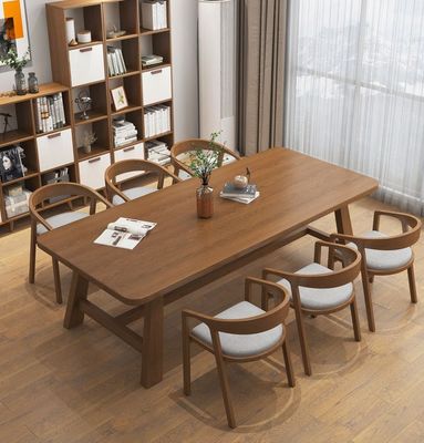 Mesa de comedor rectangular nórdica moderna con marco de madera sólida para restaurante y hotel