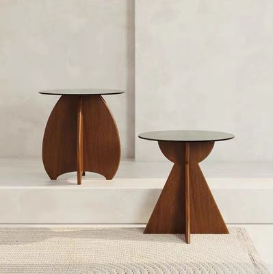 Madera maciza de madera redonda de vidrio lateral de mesa de arriba mesa de café para diseño de sala de estar Muebles generales para el hogar acabado lacado
