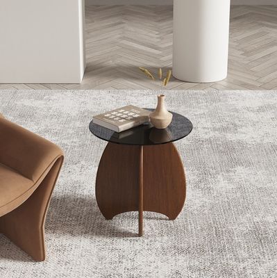 Madera maciza de madera redonda de vidrio lateral de mesa de arriba mesa de café para diseño de sala de estar Muebles generales para el hogar acabado lacado