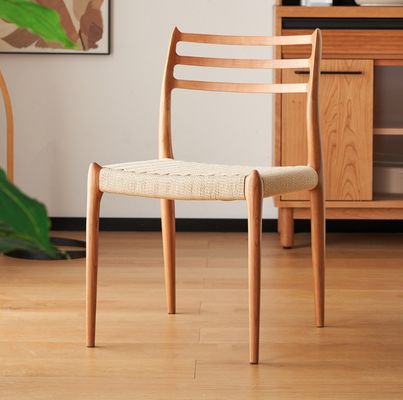 Silla de comedor de madera sólida de diseño moderno con cordón de papel tejido y acabado de nitrolaca dentro de su presupuesto