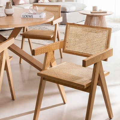 Morden Dining Fruniture silla de comedor específica para el jardín de la caña de vintage Rattan Wicker Silla de madera en el comedor del hotel