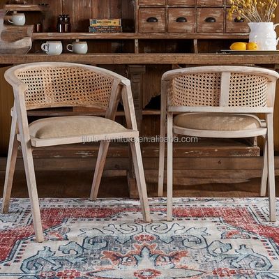 Hotel Nordic Madera sólida de vícara de ratán Silla de comedor con respaldo Sala de estar Silla de rodillo