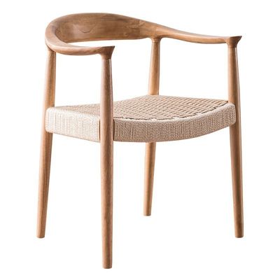 Silla de comedor de hotel de lujo con asiento de cordón tejido y construcción de madera sólida