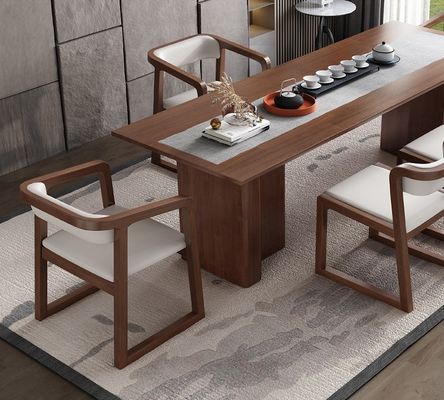 Muebles de comedor de diseño moderno de madera maciza de algodón y lino / silla de cuero de PU con reposabrazos y cojín para restaurante
