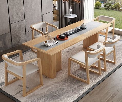 Muebles de comedor de diseño moderno de madera maciza de algodón y lino / silla de cuero de PU con reposabrazos y cojín para restaurante