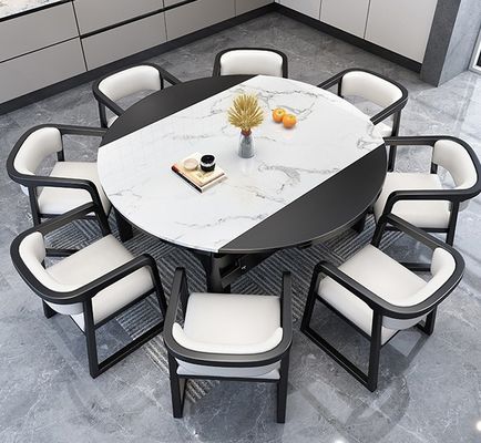 Muebles de comedor de diseño moderno de madera maciza de algodón y lino / silla de cuero de PU con reposabrazos y cojín para restaurante