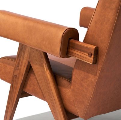 Salón de ocio Sofá de madera sólida silla con personalizado cuero de PU y marco de madera de ceniza