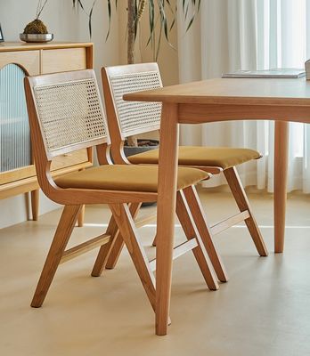 Moderno estilo de diseño nórdico silla de tapicería natural de ratán silla de comedor de madera sólida para restaurante hotel
