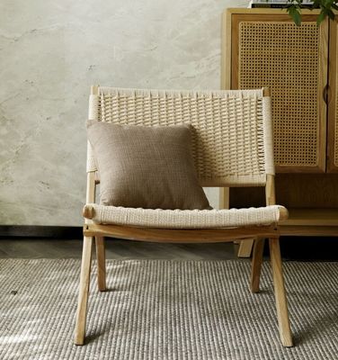 Muebles de salón de hotel estilo nórdico silla de ocio de madera maciza con cordón tejido y diseño plegable