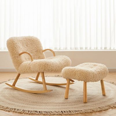 Diseño moderno nórdico especial de madera sólida de madera de ceniza Material de marco de lana de cordero Tapicería de ocio Silla de sala de estar para dormitorio